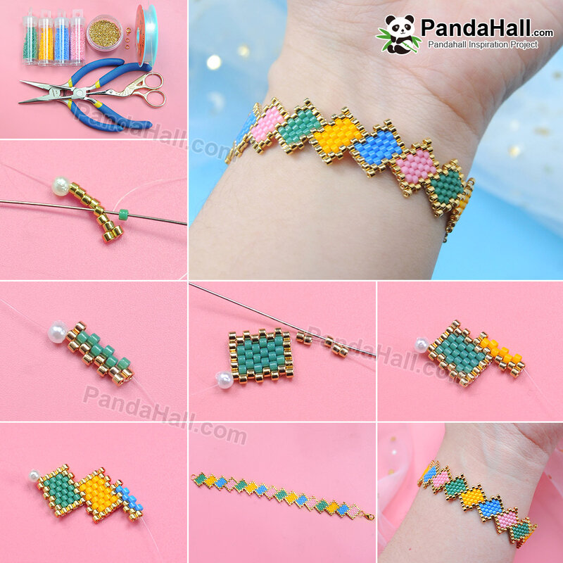 1080-PandaHall-Idea-on-Colorful-Dia-Shaped-Beaded-Bracelet