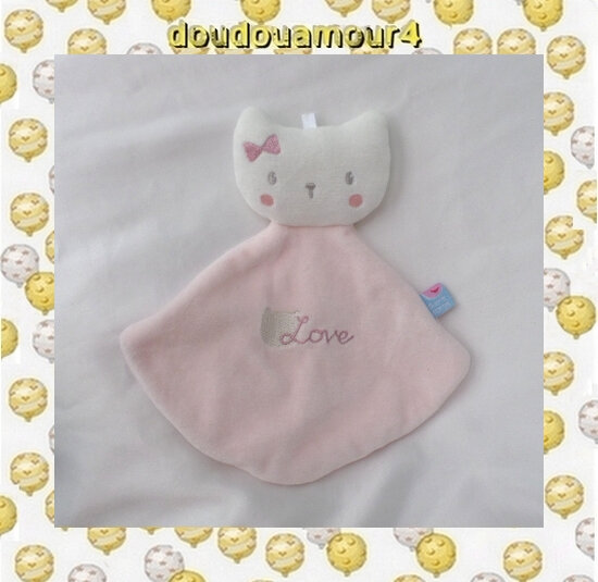 Doudou PeluchePlat Chat Rose Et Blanc Love Sucre D'orge