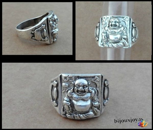 Bague Mixte Totem Bouddha Rieur Argent Du Tibet T 62-63 Diamètre 20 mm intérieur