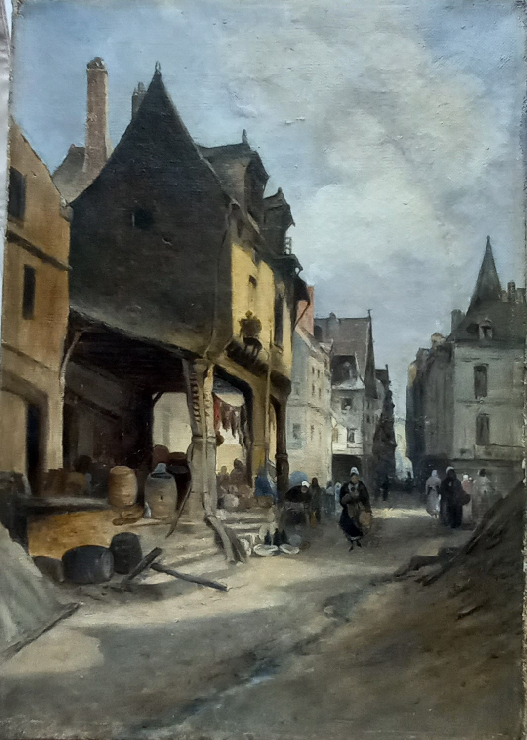 Scène de Village du Nord de Philippe Rousseau après restauration