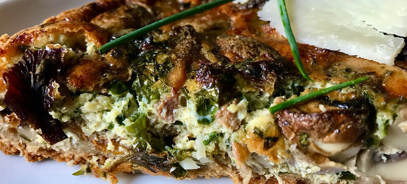 tarte aux champignons, pâte à la farine de châtaigne