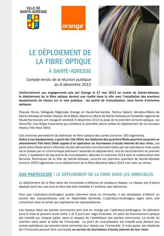 deploiement de la fibre optique ste adress