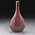 A <b>copper</b>-<b>red</b> bottle vase, Tongzhi Mark and period (1861-1875)
