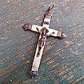 Ancienne Croix <b>Crucifix</b> de Chapelet Nacre et Argent XIXème