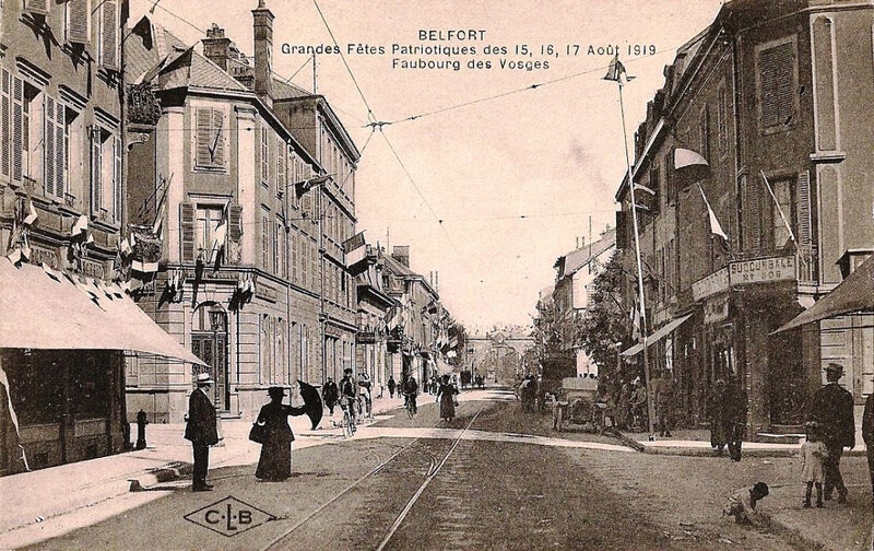 1919 08 15 Belfort CPA Fêtes patriotiques Fbg des Vosges