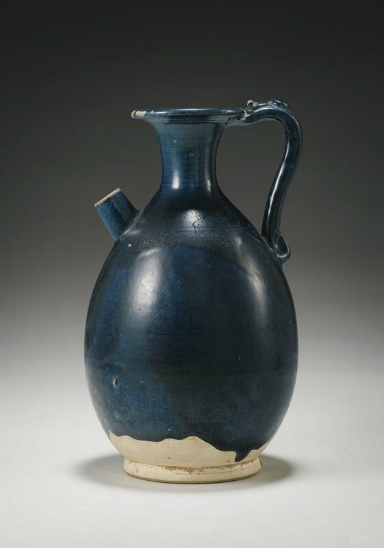 A Very Rare and Finely Potted Blue-Glazed Ewer, Tang Dynasty