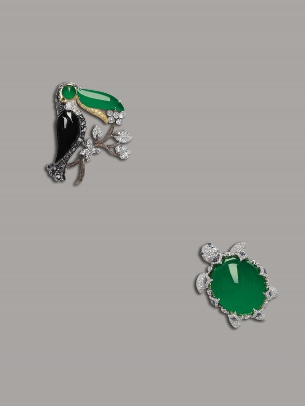 Jadeite and Diamond Clip Brooch