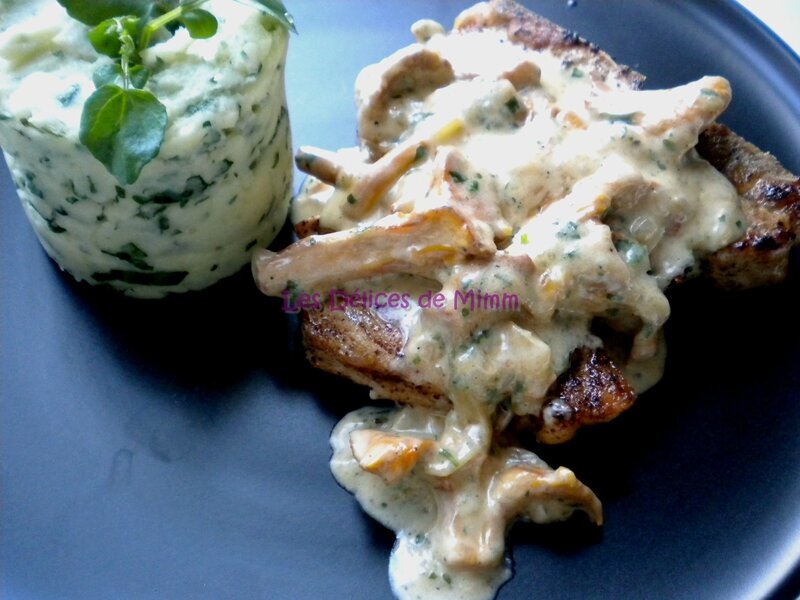 Côte de veau aux girolles et purée au cresson