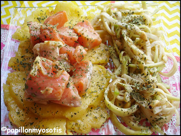 saumon cru et carpaccio ananas