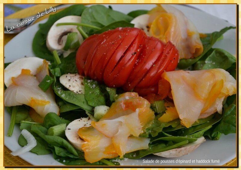 salade de pousses d'épinard et haddock fumé