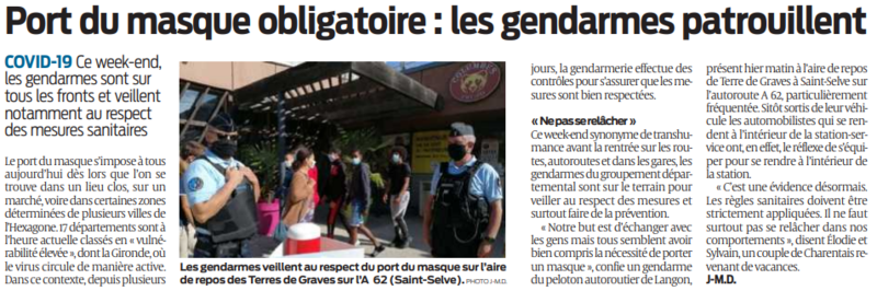 2020 08 30 SO Port du masque obligatoire les gendarmes patrouillent