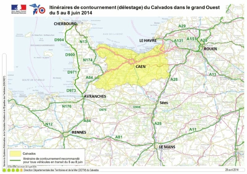 itinéraire contournement délestage déviation Calvados Grand Ouest 5 6 7 8 9 juin 2014