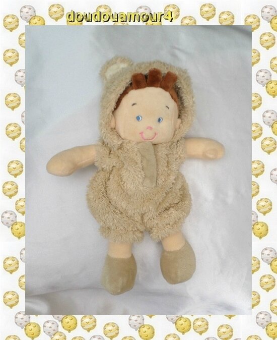 Doudou Poupée Bonhomme Garçon Déguisé En Ours Beige Nicotoy