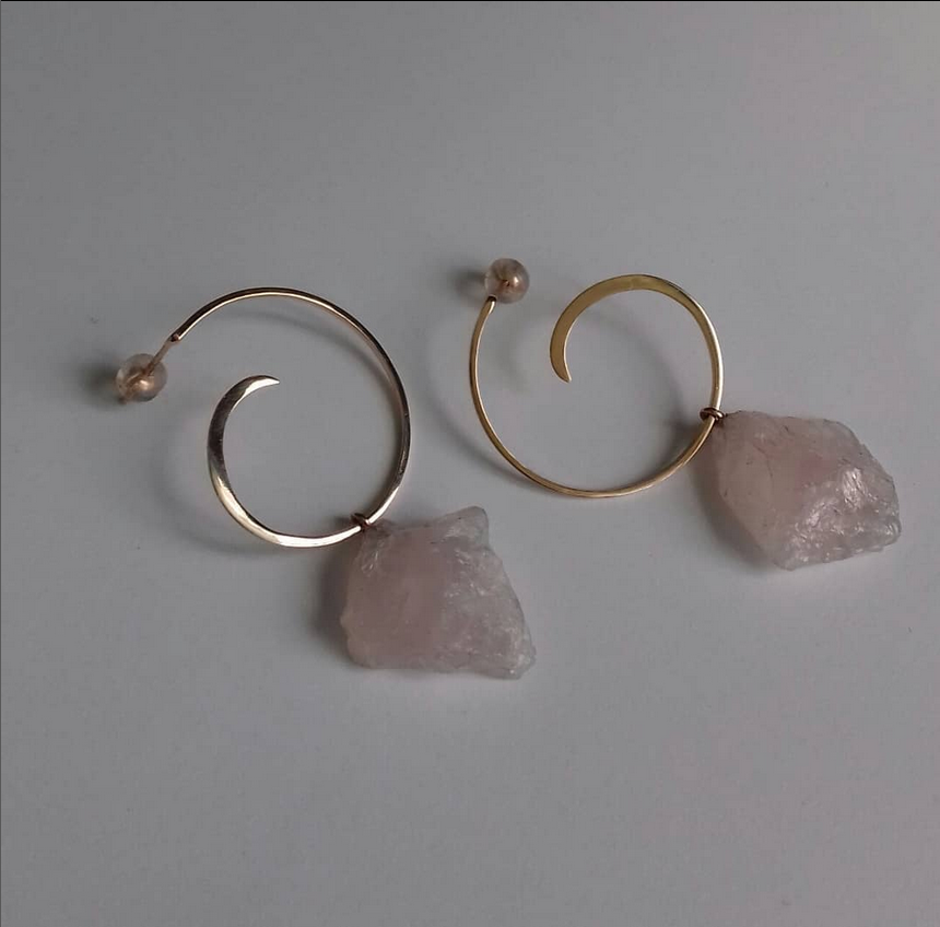 Boucles d'oreilles en or rouge avec quarts rose
