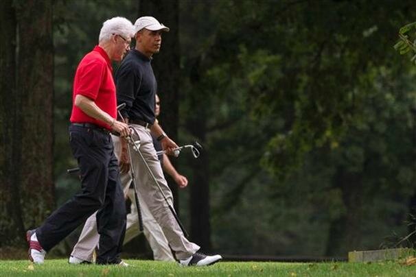 Clinton & Obama playing golf