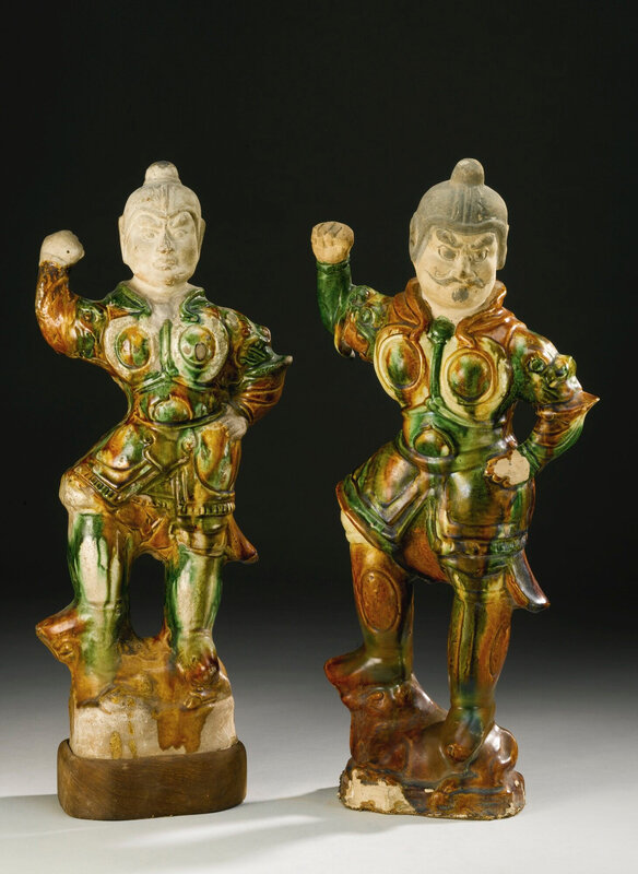 Two sancai-glazed pottery figures of Lokapala, Tang Dynasty (618-906)