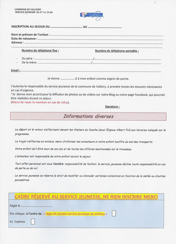 fiche inscription camp