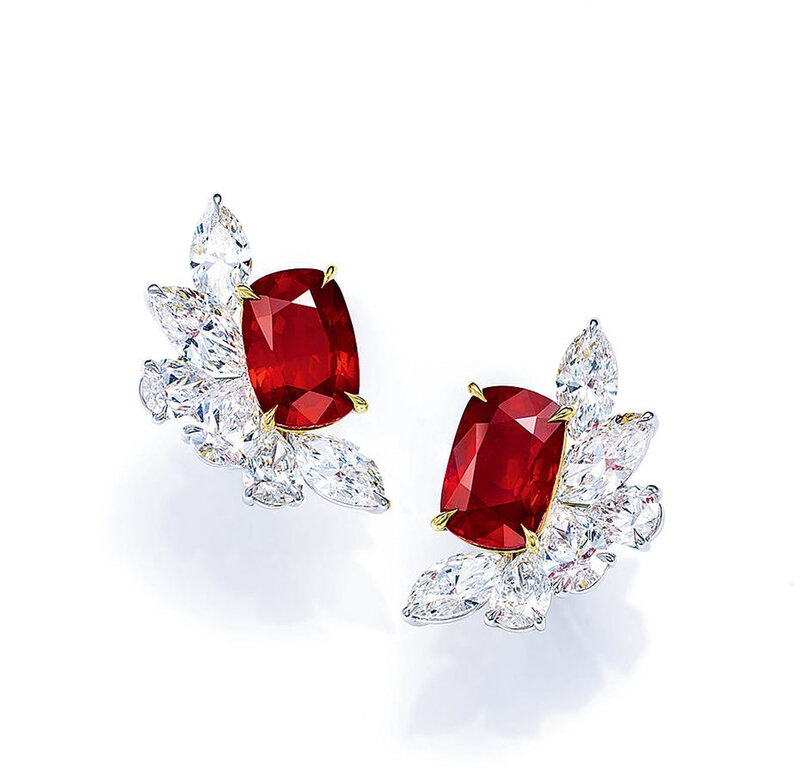 A pair of 8.02 and 8.03 Mozambique ruby and diamond earrings
