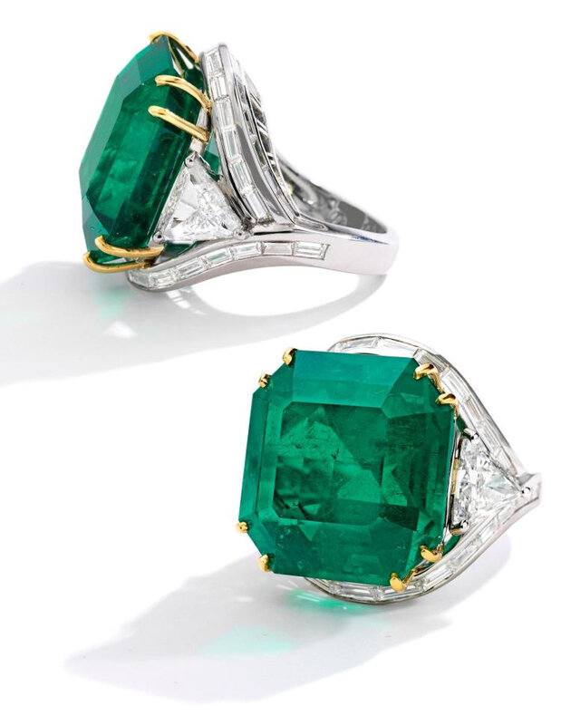 Colombian Emerald weighing 45.94 carats and Diamond Ring, Oscar Heyman & Brothers