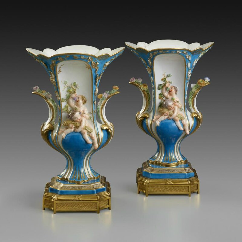 Pair of Vases Duplessis à Enfants,Vincennes Porcelain Manufactory, French, 1753