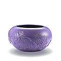 A purple-glazed carved alms bowl, signed <b>Chen</b> <b>Guozhi</b>, Qing dynasty
