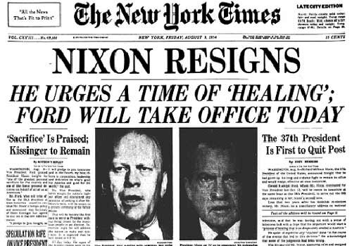 Richard Nixon resigns NYT frontpage