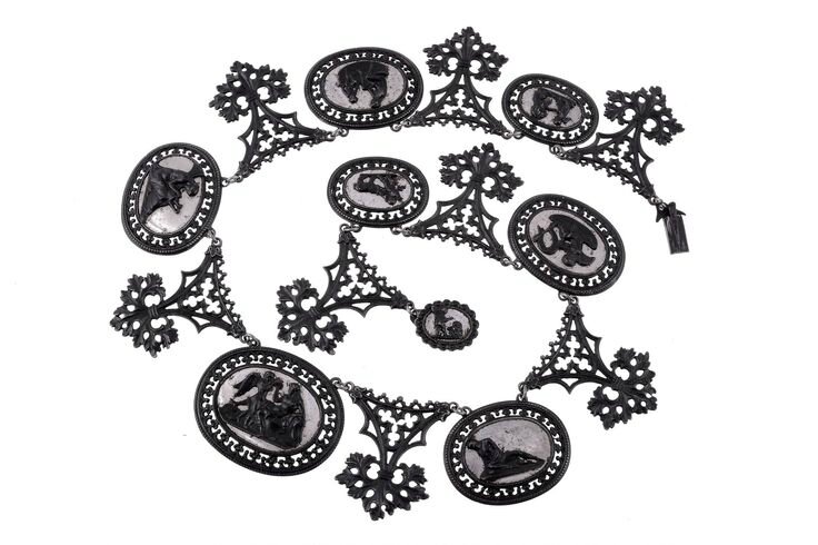 A Berlin iron work and polished steel cameo necklace, circa 1830