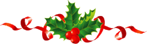 Gif Barre feuilles et boules de houx ruban rouge haut 320 pixels