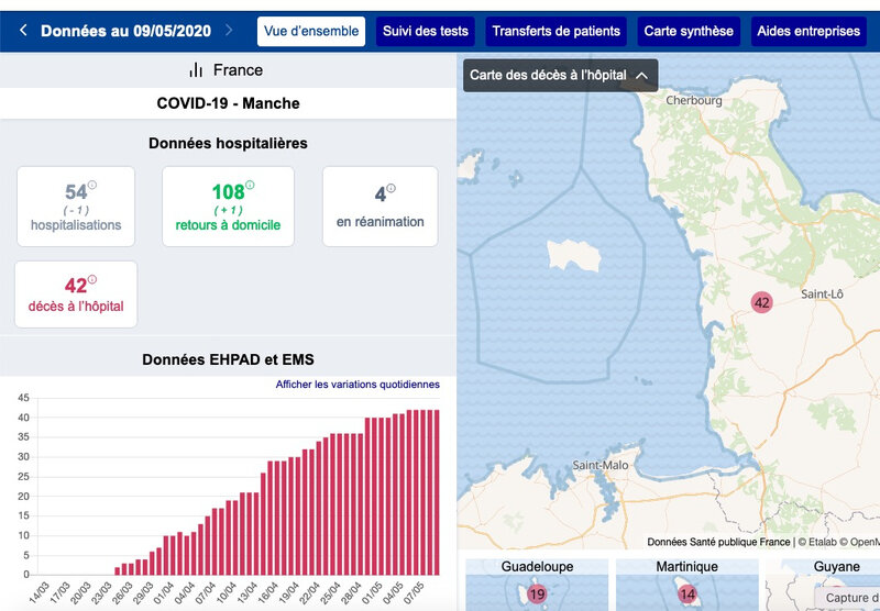 carte_décès_covid19_hopital_ehpad_Manche_50_9 mai 2020_département