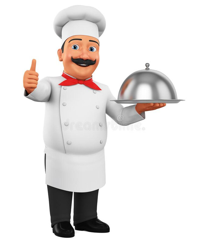 cuisinier-de-personnage-dessin-animé-avec-le-plat-montrant-des-pouces-sur-l-espace-vide-fond-blanc-rendu-d-la-publicit-vente-153963973