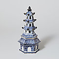 <b>Blue</b> <b>and</b> <b>white</b> pagoda-shaped incense burner, Ming dynasty, 16th-17th century
