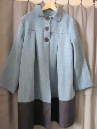 Manteau d'été bicolore en lin jeans et marine (2)