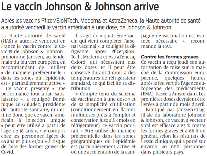 2021 03 13 SO Le vaccin Johnson et Johnson arrive