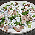 Salade de <b>roquette</b>, dinde, raisin et vinaigrette au yaourt de brebis