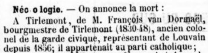 Van Dormael - La Gironde 16 août 1861 Necrologie