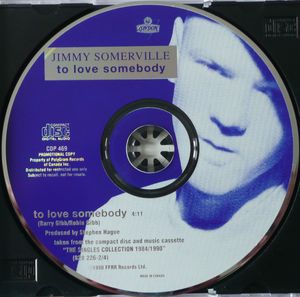 Jimmy Somerville To Love Somebody canadian promo CDS