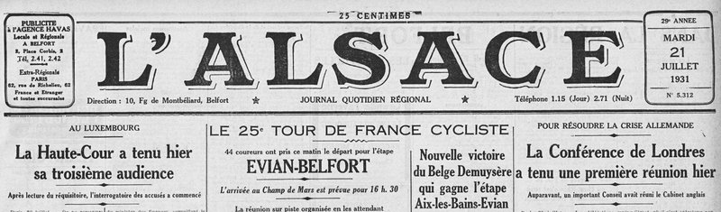 1931 07 21 Tour de France L'Alsace 1R