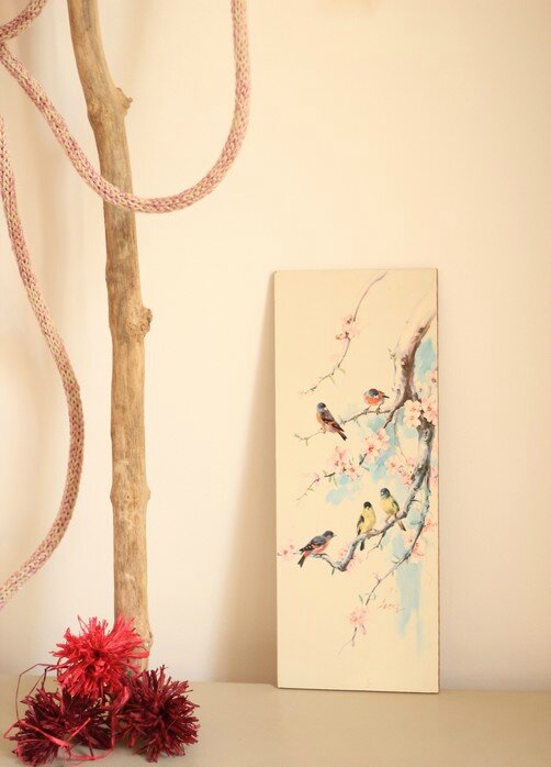 tableau oiseaux japonais cerisier enfant Trendy little 3