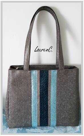 SAC MODELE CABAS SIMILI BUBBLES BRONZE BLEU PETROLE 2