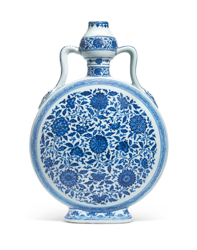 A Rare Large Ming-Style Blue and White Moonflask, Bianhu, Yongzheng six-character seal mark in underglaze blue and of the period (1725-1735)