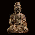 A finely carved limestone figure of Shakyamuni Buddha, <b>Tang</b> <b>dynasty</b> (<b>AD</b> <b>618</b>-<b>907</b>)