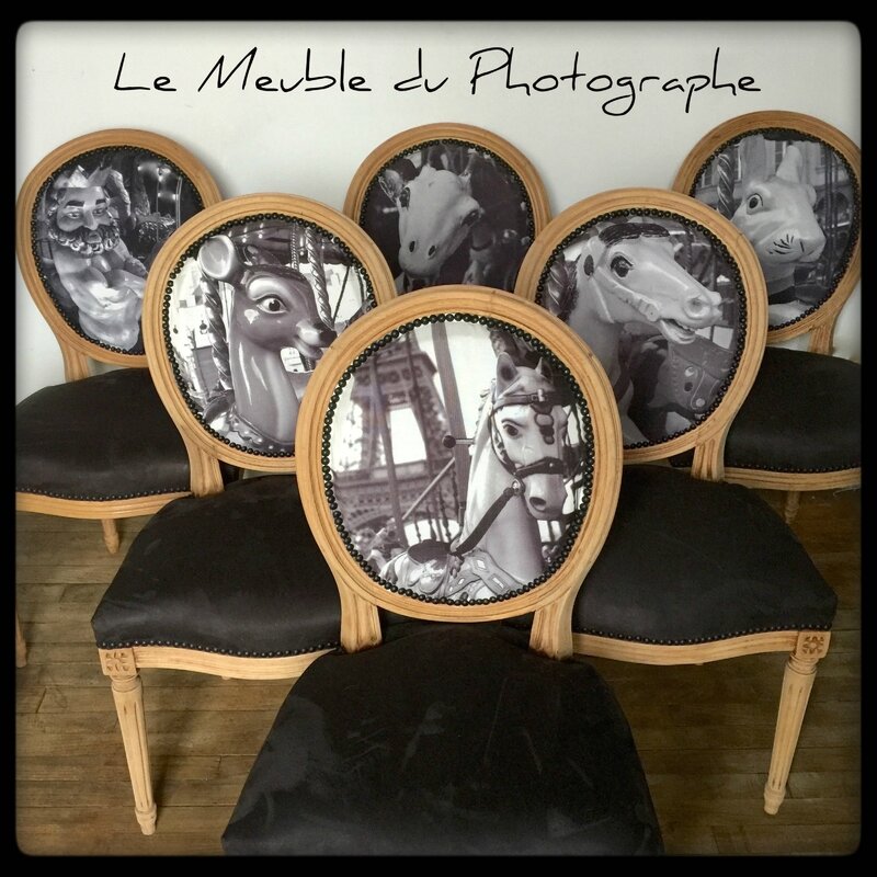 chaises medaillon Louis XV noir et photo noir et blanc