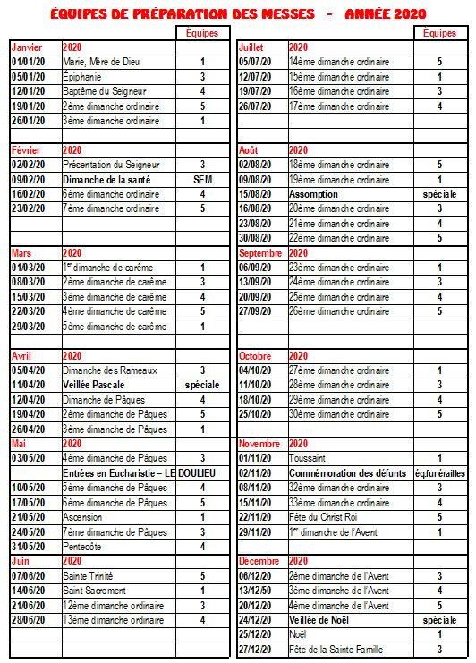planning année 2020