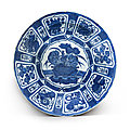 A large and finely painted blue and white 'kraak' 'floral' charger, Ming dynasty, <b>Wanli</b> period