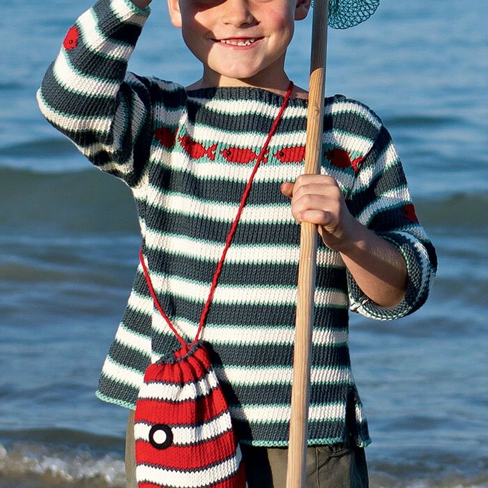 TRICOT MATELOT POISSONS ROUGES