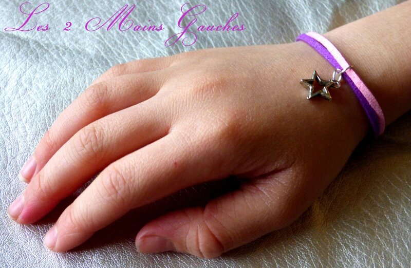 bracelet suédine rose et violette - breloque étoile