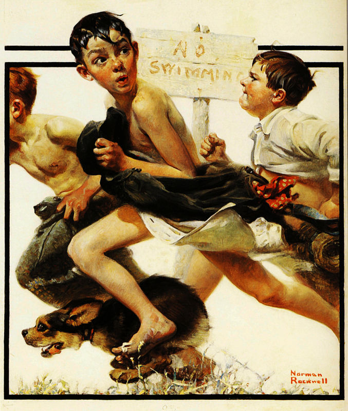 1921__Norman_Rockwell___Baignade_interdite__No_Swimming__Huile_sur_Toile__64x57_cm