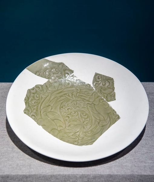 Celadon Plate with Phoneix and Flowers Design, Shabu Ware, Northern Song Dynasty (960-1127)
