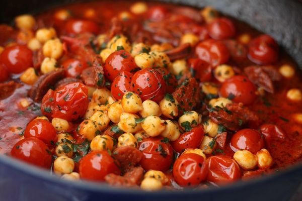 ragout de chorizo pois chiche tomates cerises blog chez requia cuisine et confidences