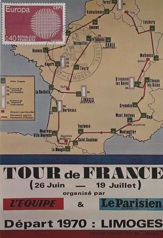 Carte Itinéraire Limoge Tour de France 1970